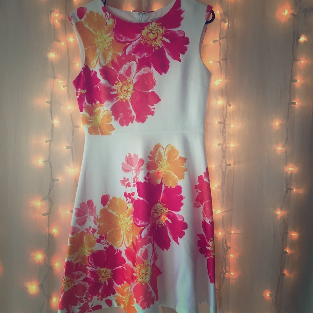 Pink and Orange Floral Midi Dress